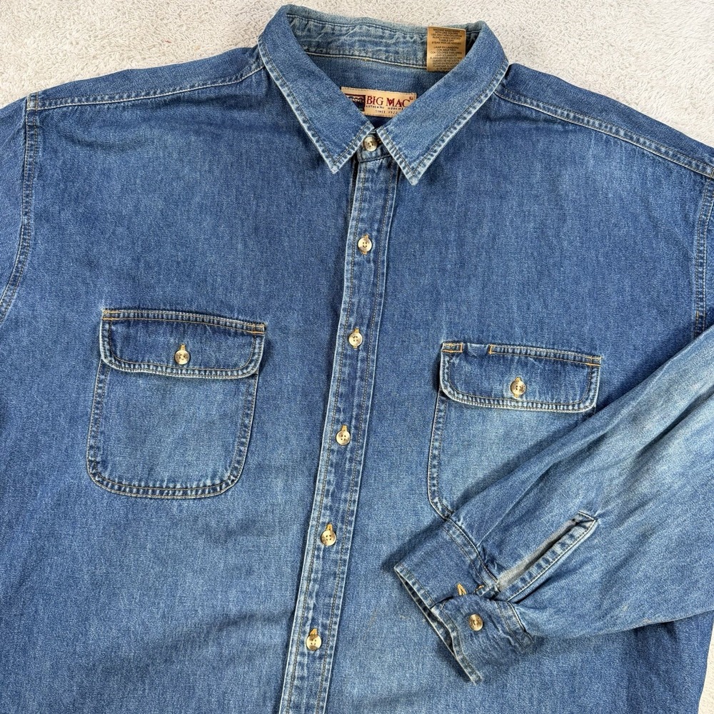 Vintage Big Mac Denim Shirt Mens 3XLT Long Sleeve Blue Button Up Workwear Heavy